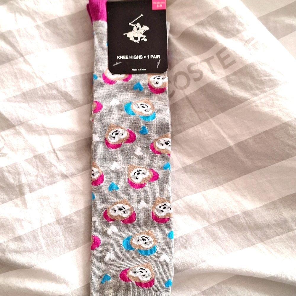 Gray pink blue Sloth knee high socks